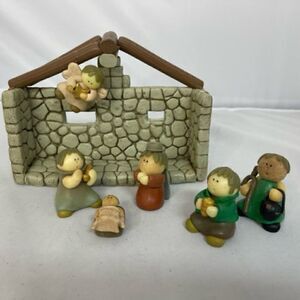 Nativity Clay Figurine Set Manger Angel Joseph, Mary, Jesus and two kings.  Also